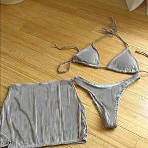 Striped Bikini Set with Skirt Cover-Up